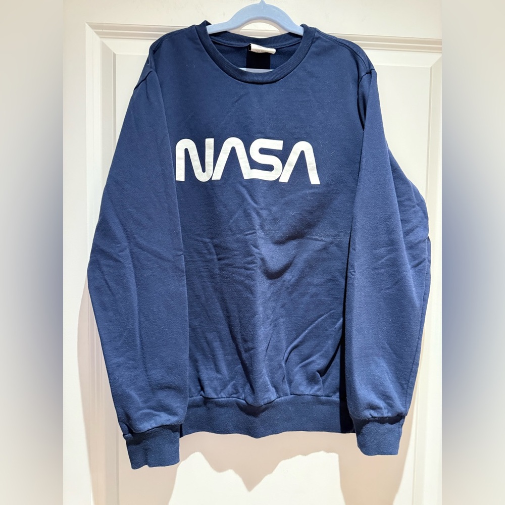 Retro Nasa Logo Space 80S Camp Cosmos Navy Crewneck Sweatshirt Unisex Blue Small